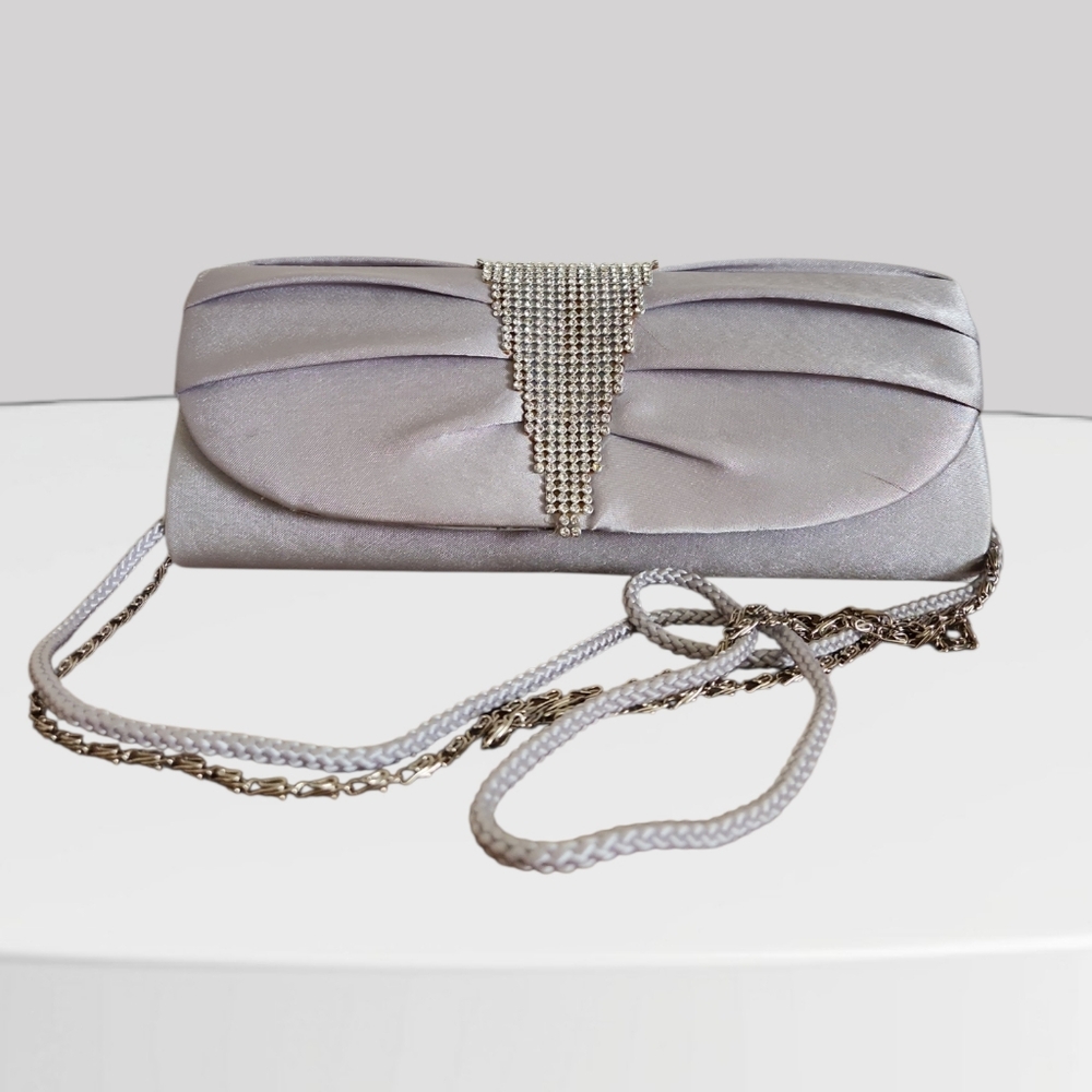 WOMENS SILVER RHINESTONE BOW EVENING CLUTCH BAG